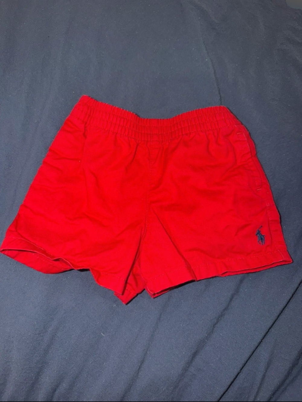 Ralph Lauren Red Baby Shorts with Navy Polo Logo